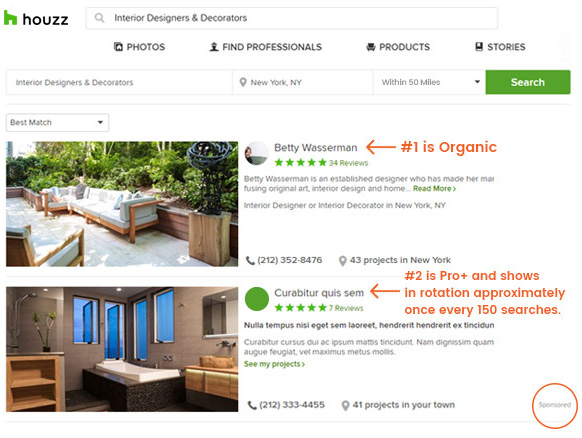 Houzz Earned Organic Positions